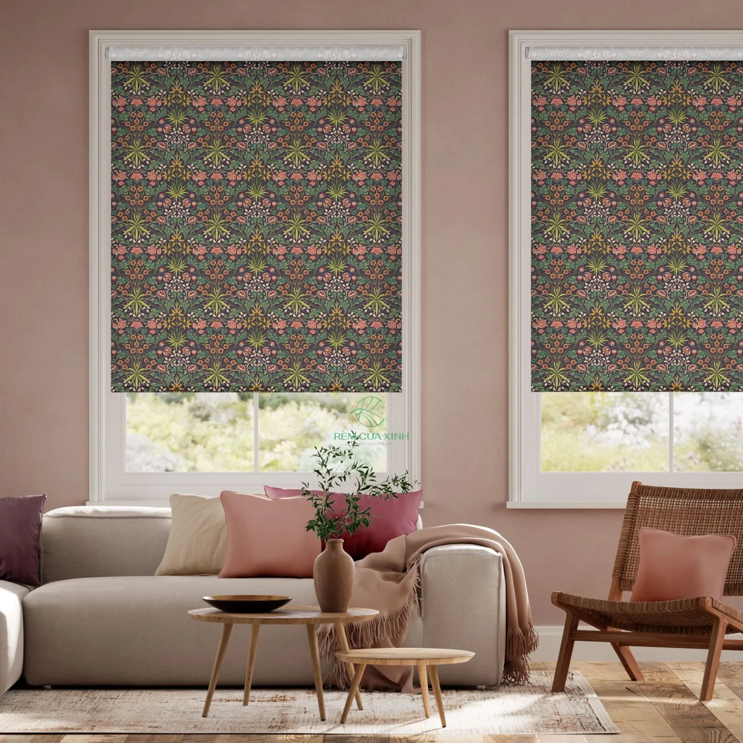Rèm cuốn cửa sổ phòng khách hiện đại