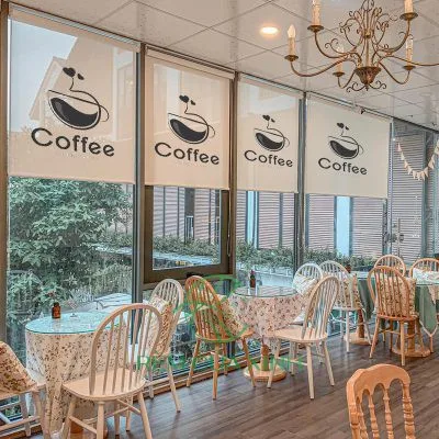 Rèm cuốn in logo quán cafe nhà hàng