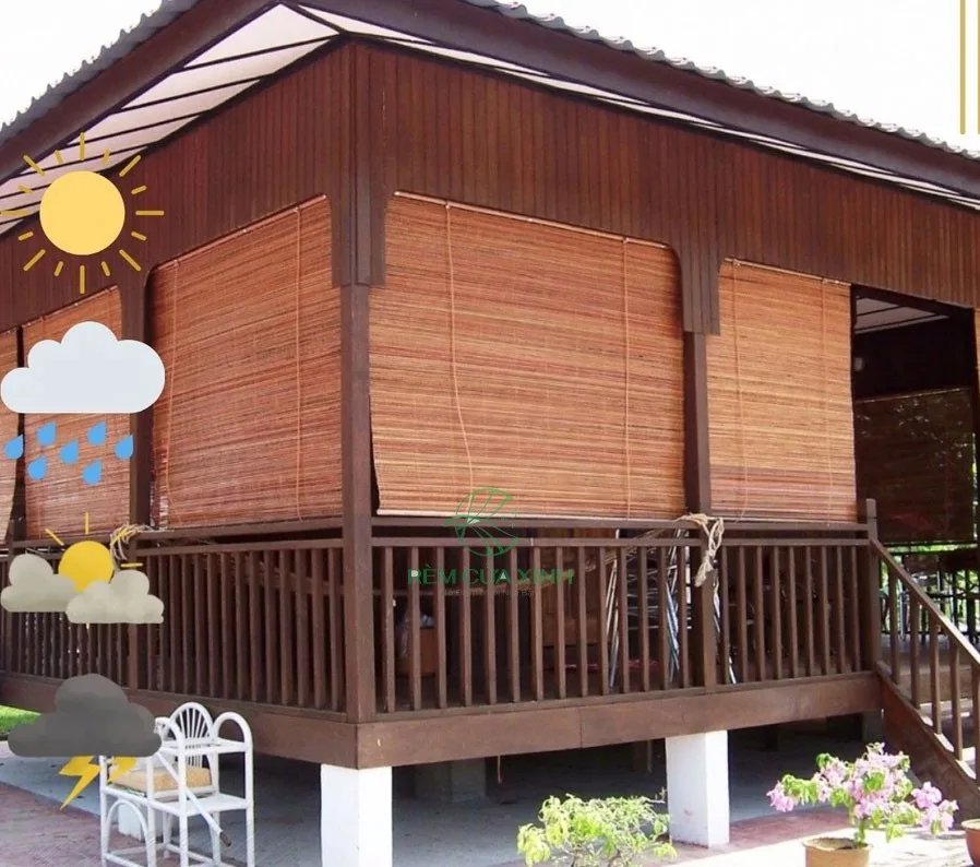 Rèm sáo gỗ ngoài trời chống mưa nắng giá rẻ